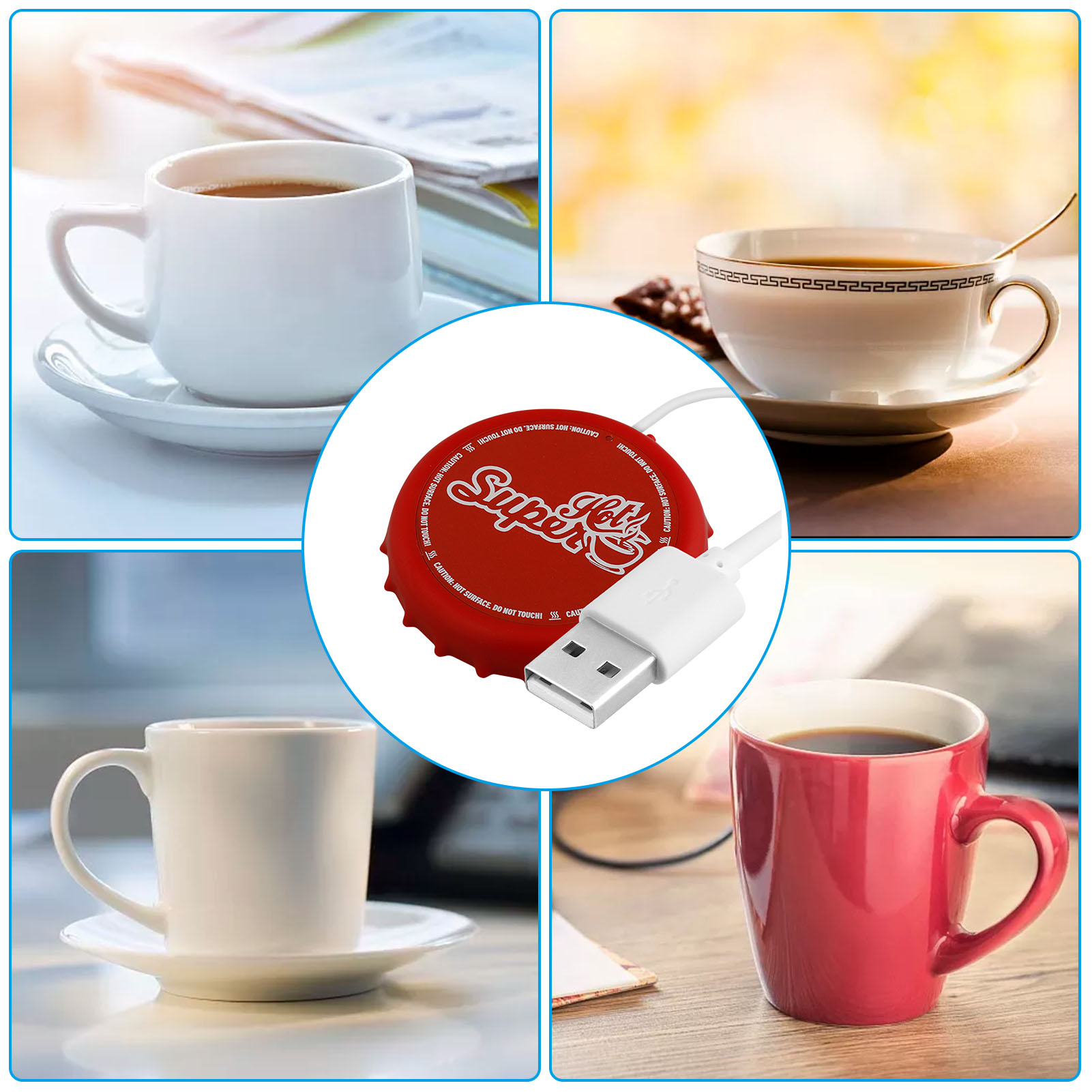 ibaste USB Heating Coaster Coffee Cup Warmer Desktop Tea Beverage Keep Warm Electric Cup Beverage Warmer Plate for Tea Water Cocoa Milk Heating