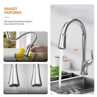 Glacier Bay All in-One 33 in. Drop-inUndermount Double Bowl 18 Gauge Stainless Steel 2-Hole Kitchen Sink with Pull-Down Faucet VT3322TA2PA1