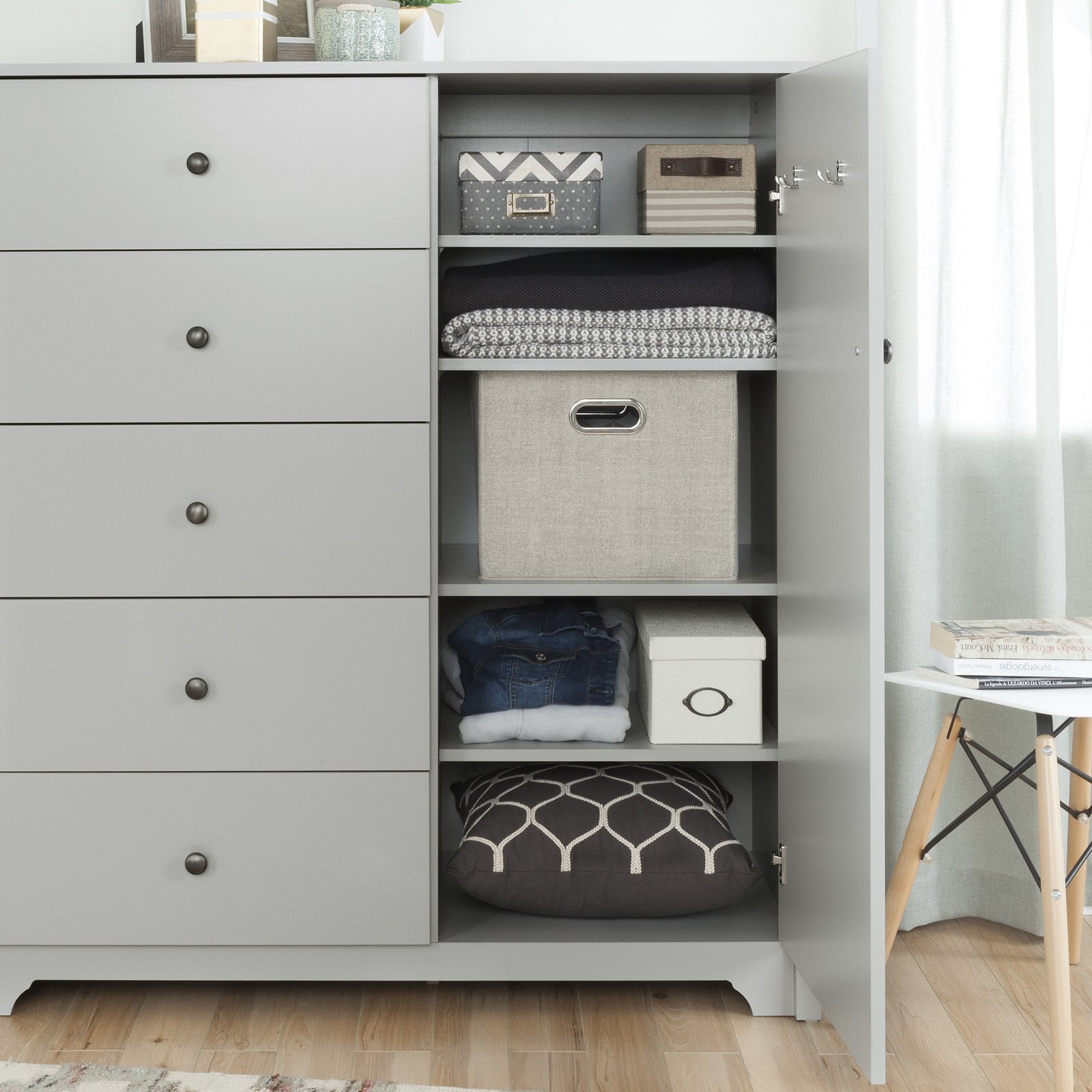 South Shore Vito Door Chest with 5 Drawers, Gray