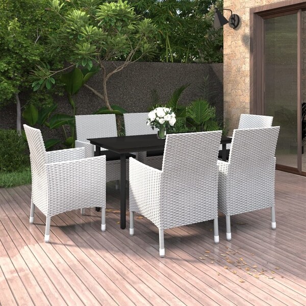 vidaXL Patio Dining Set Outdoor Table and Chair Set Poly Rattan and Glass