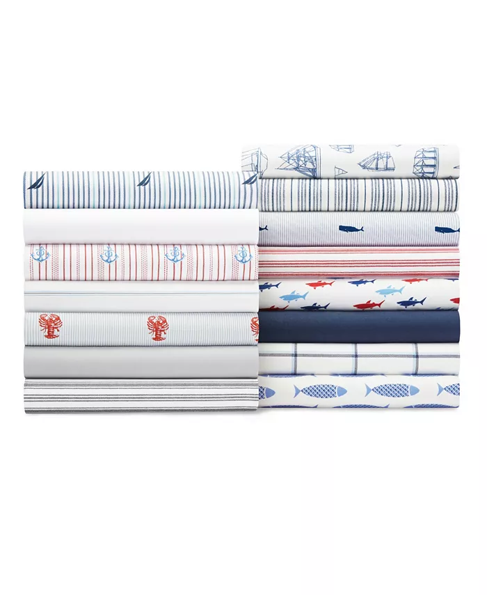 Nautica Solid Cotton Percale 3-Piece Sheet Set， Twin