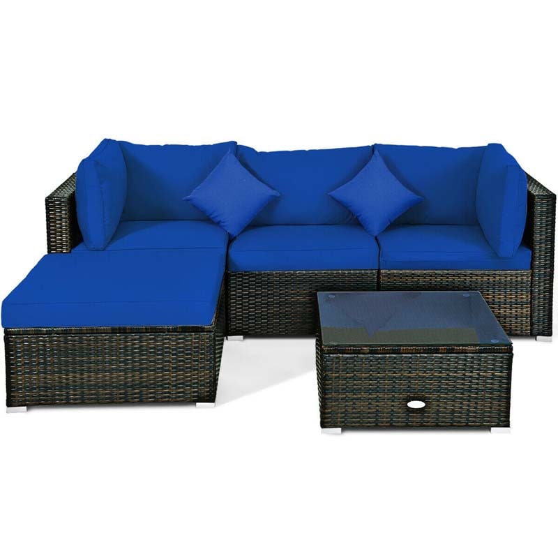 5 Pcs Outdoor Patio Rattan Furniture Sectional Sofa Set Wicker Conversation Set with Cushions