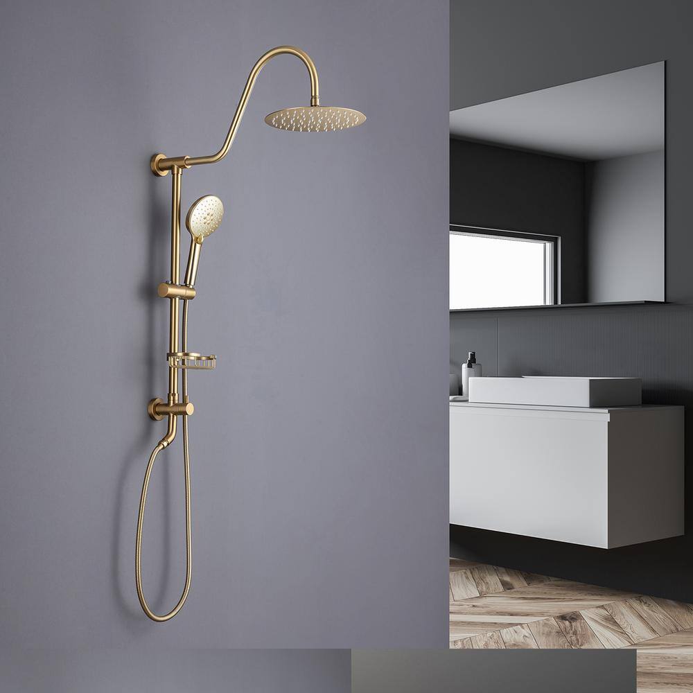 RAINLEX 3-Spray Patterns with 2.2 GPM 10 in. Wall Mount Dual Shower Heads in Spot Resist Brushed Gold RX2001LSJ