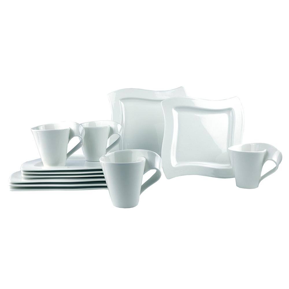 Villeroy  Boch New Wave 12-Piece Modern Glazed Porcelain Dinnerware Set (Service for 4) 1025257053