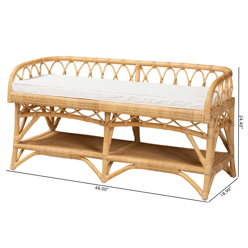 Leryn Modern Bohemian Natural Brown Rattan Bench