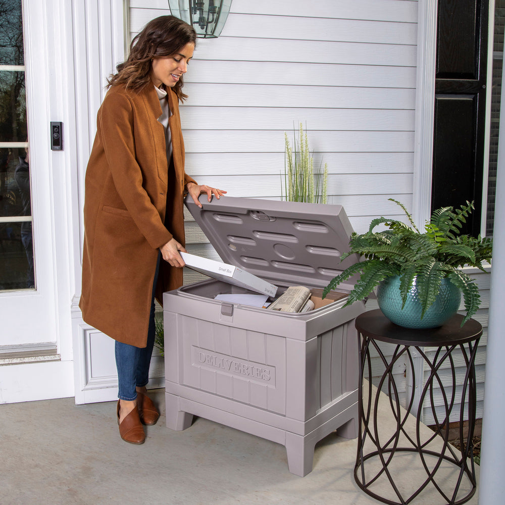 Step2 Parcel Bench and Outdoor Gray Plastic Package Delivery Box