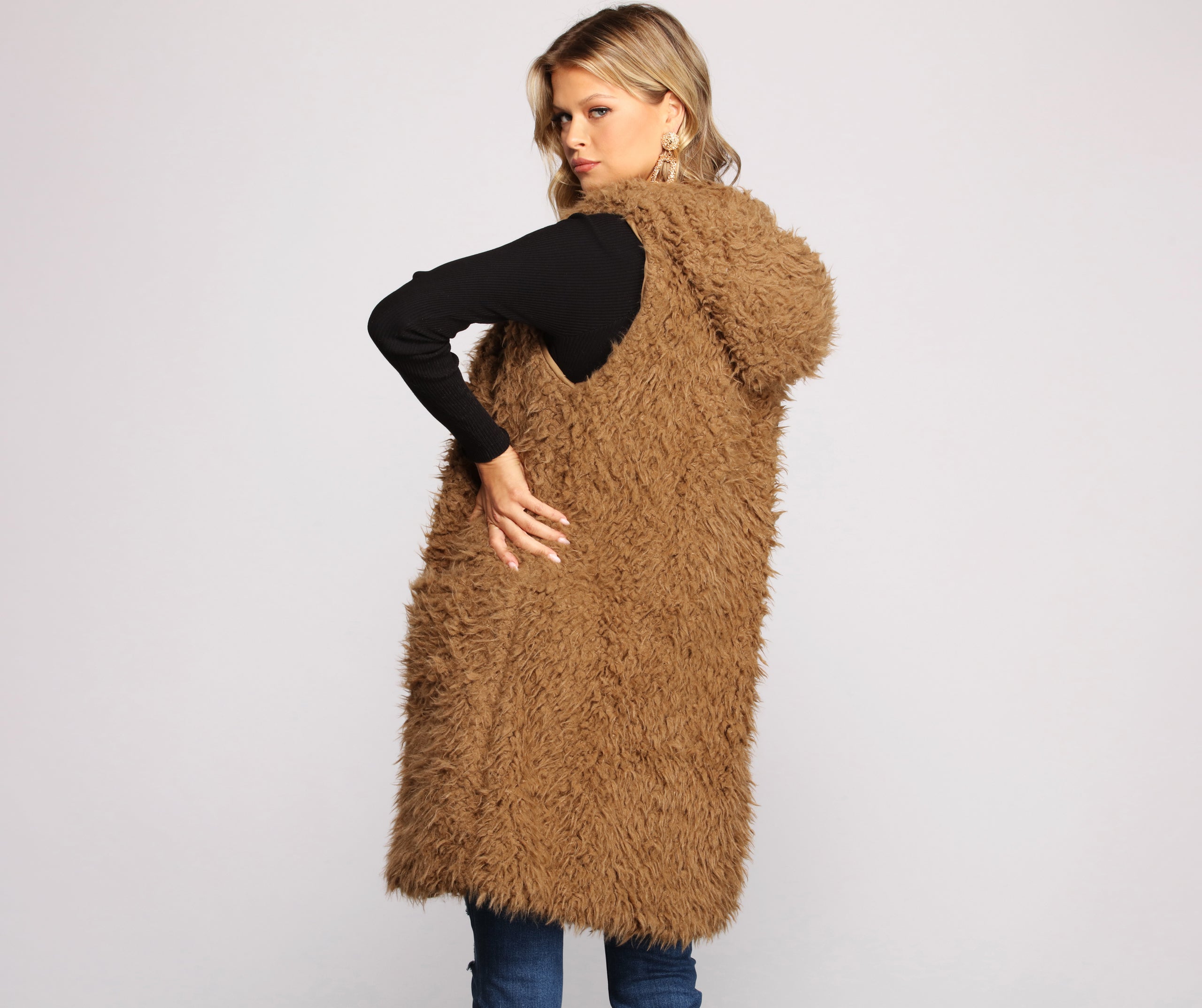 Major Diva Faux Fur Long-Line Hooded Vest