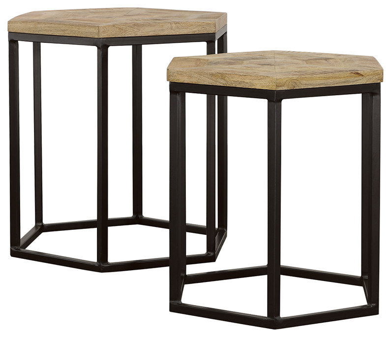 Adger 2 piece Hexagon Nesting Tables Natural and Black   Modern   Coffee Table Sets   by Modon  Houzz