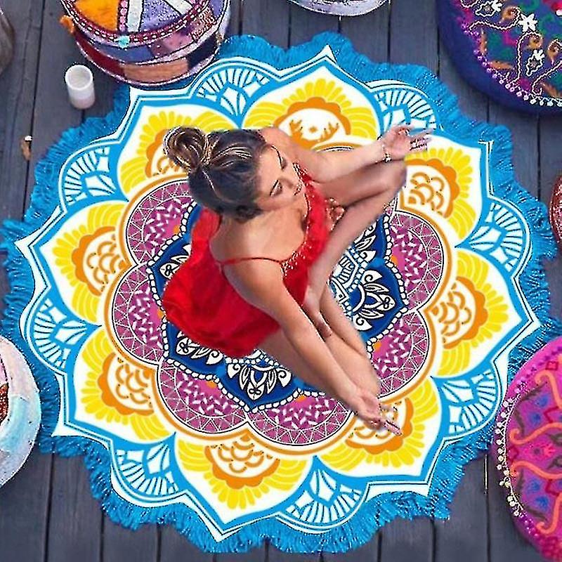 Indian Mandala Tapestry With Tassel Lotus Printed Beach Towel Wall Hanging Bohemian Yoga