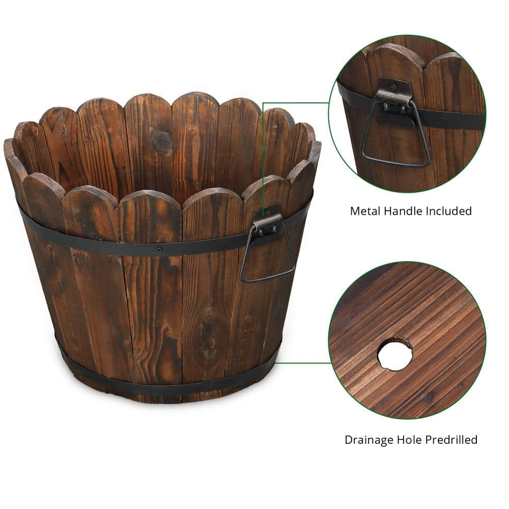 Karl home 18 in. Carbonized Solid Wood Planter Bucket Pot (Set of 3) 504660956382