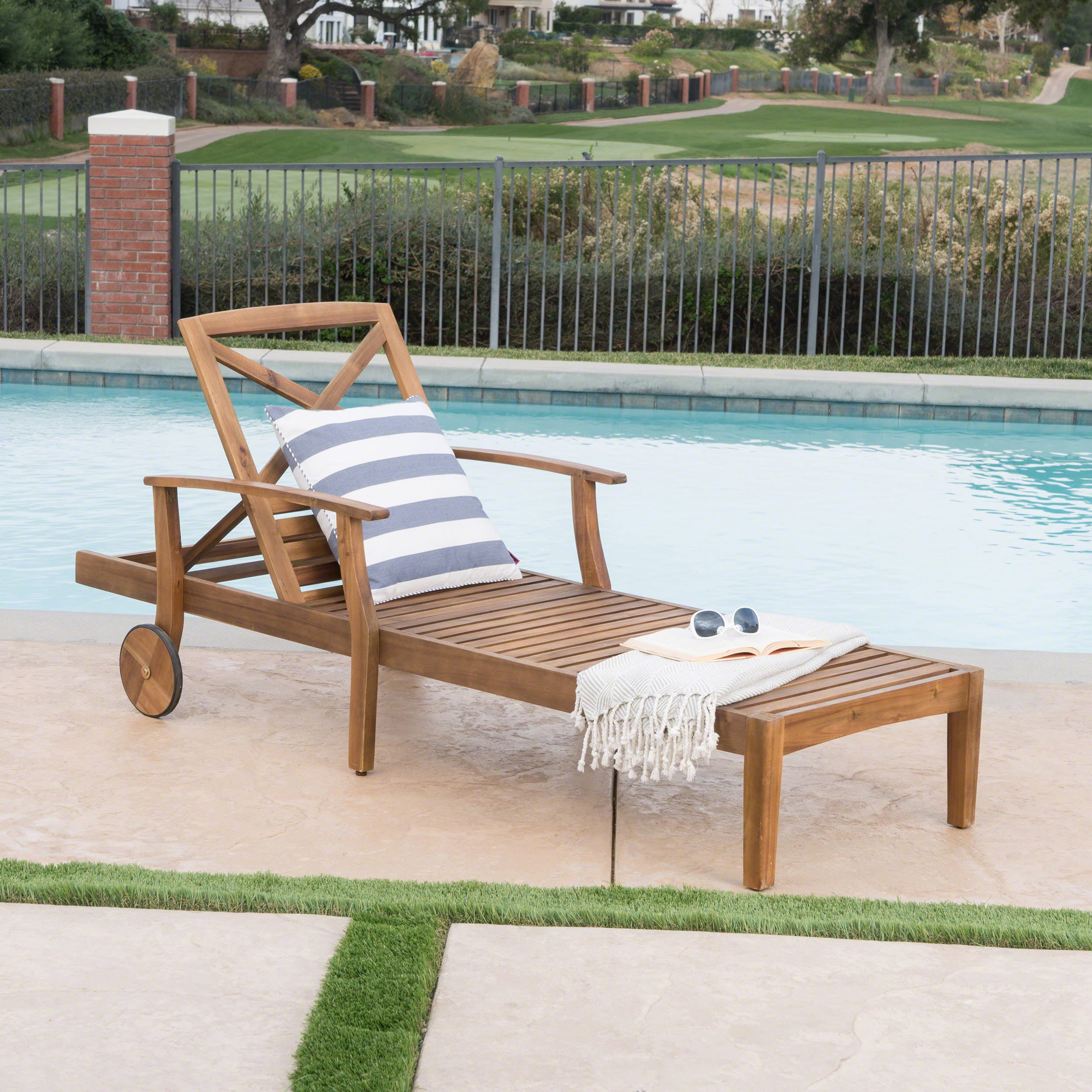 Thalia Outdoor Teak Finished Acacia Wood Chaise Lounge