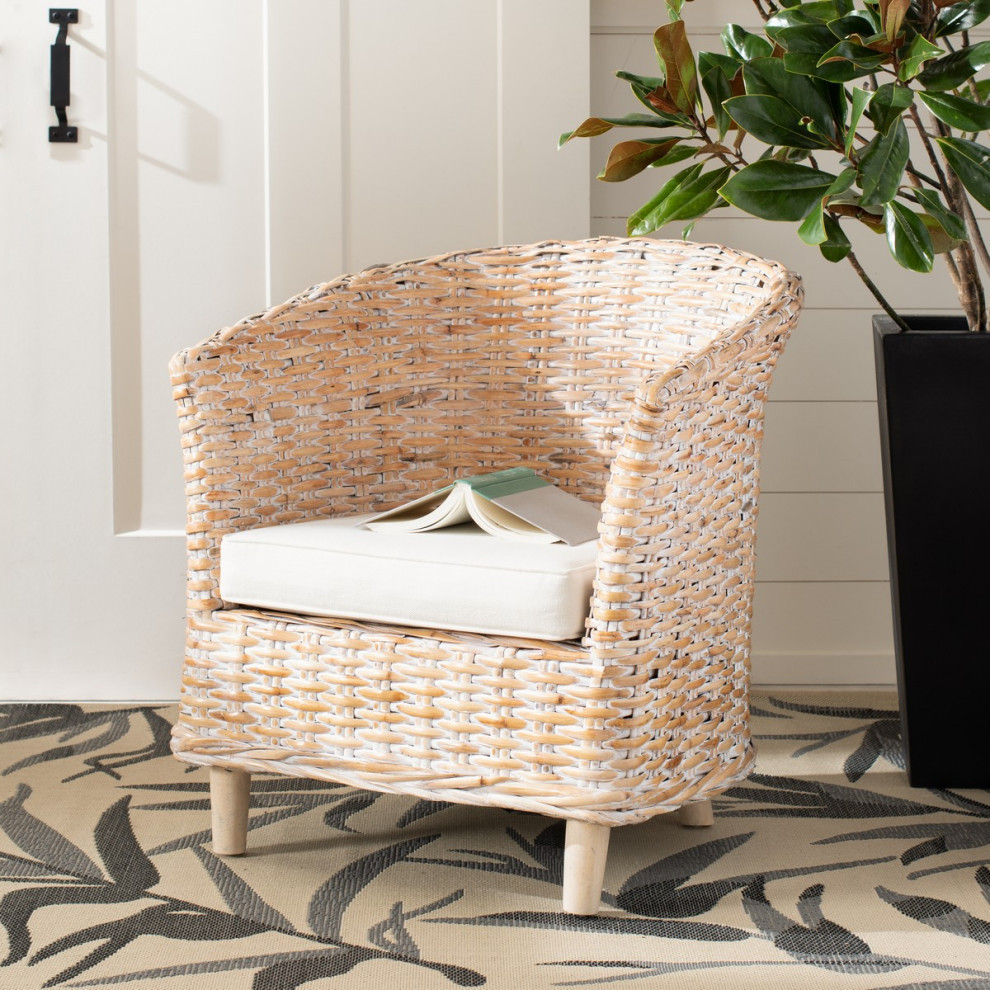 Naomi Rattan Barrel Chair Natural Whitewash/ White   Modern   Armchairs And Accent Chairs   by Virgil Stanis Design  Houzz