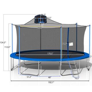 Wateday 16 ft. Round Outdoor Trampoline with Enclosure Net and Ladder Metal PF-W285S00003