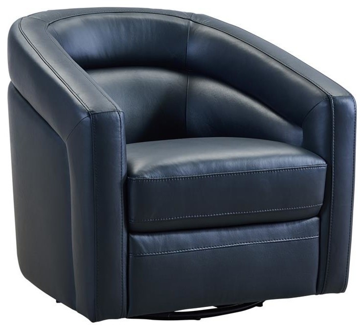 Desi Contemporary Swivel Accent Chair in Black Genuine Leather   Contemporary   Armchairs And Accent Chairs   by Homesquare  Houzz