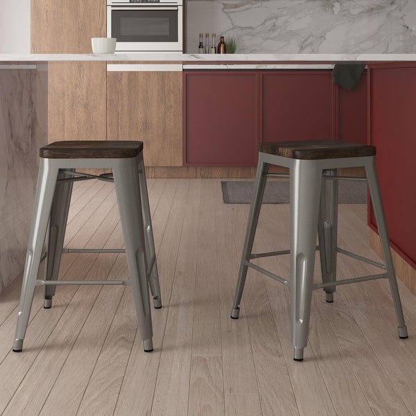 Avenue Greene Filipa 24-inch Metal Stackable Counter Stool with Wood Seat (Set of 2)