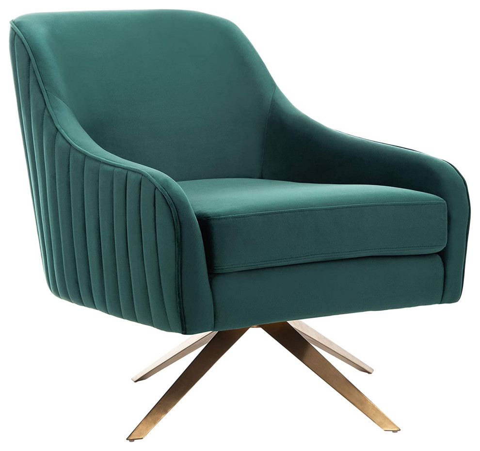 Mid Century Accent Chair  Swivel Design With Velvet Upholstered Seat  Emerald   Contemporary   Armchairs And Accent Chairs   by Declusia  Houzz