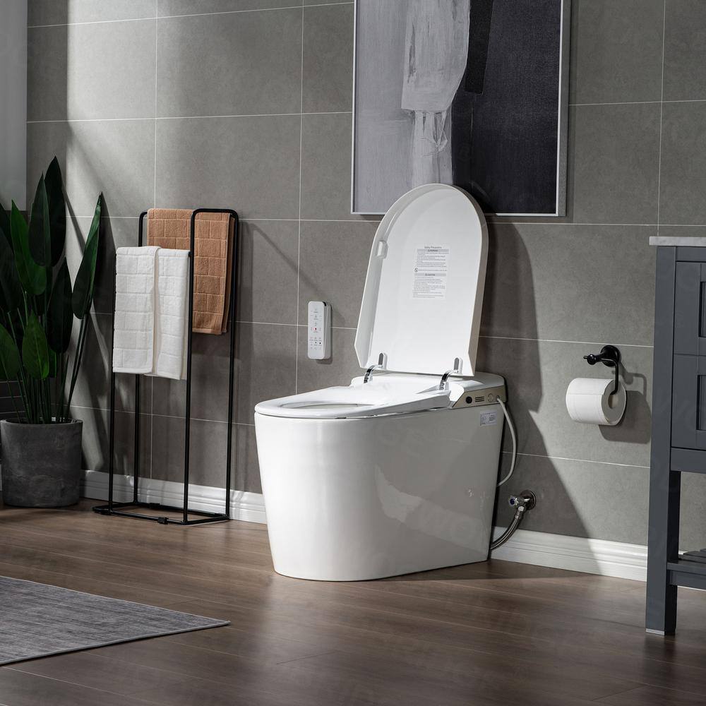 WOODBRIDGE Intelligent Comfort Height 1-Piece 1.0 GPF 1.6 GPF Dual Flush Elongated Toilet in White Seat Included HT0061