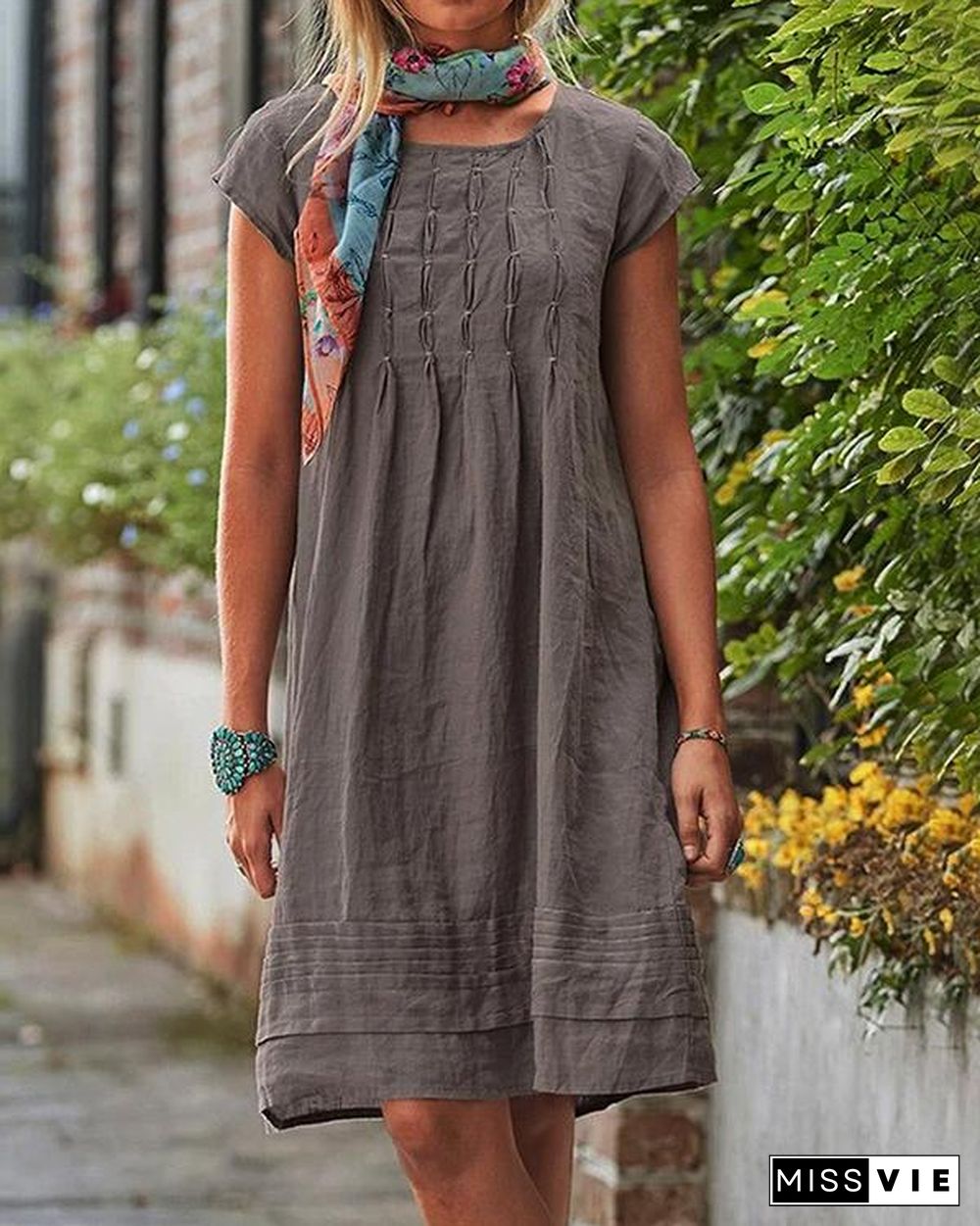 Vintage Casual Solid Linen Women Dresses