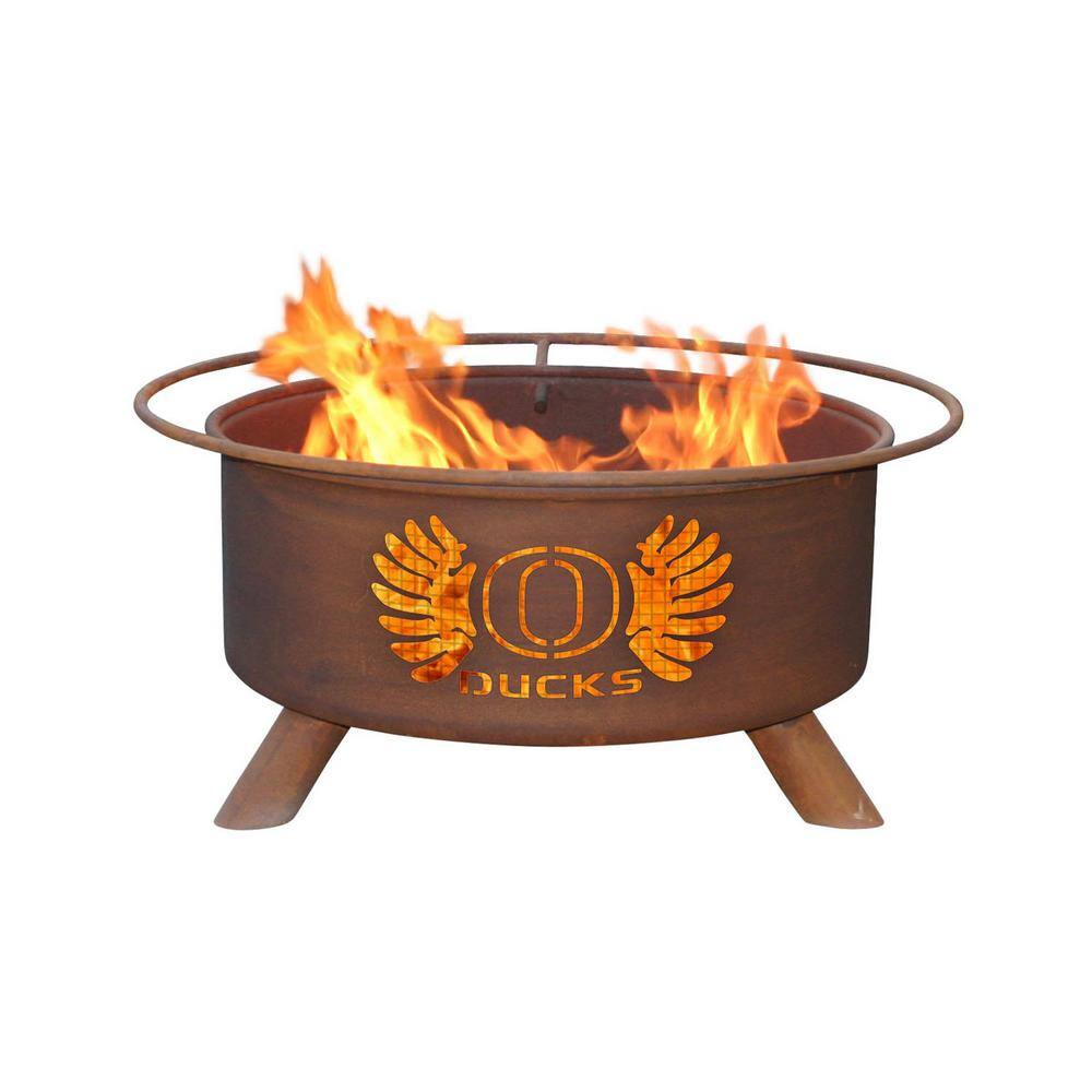 Oregon 29 in. x 18 in. Round Steel Wood Burning Rust Fire Pit with Grill Poker Spark Screen and Cover F245