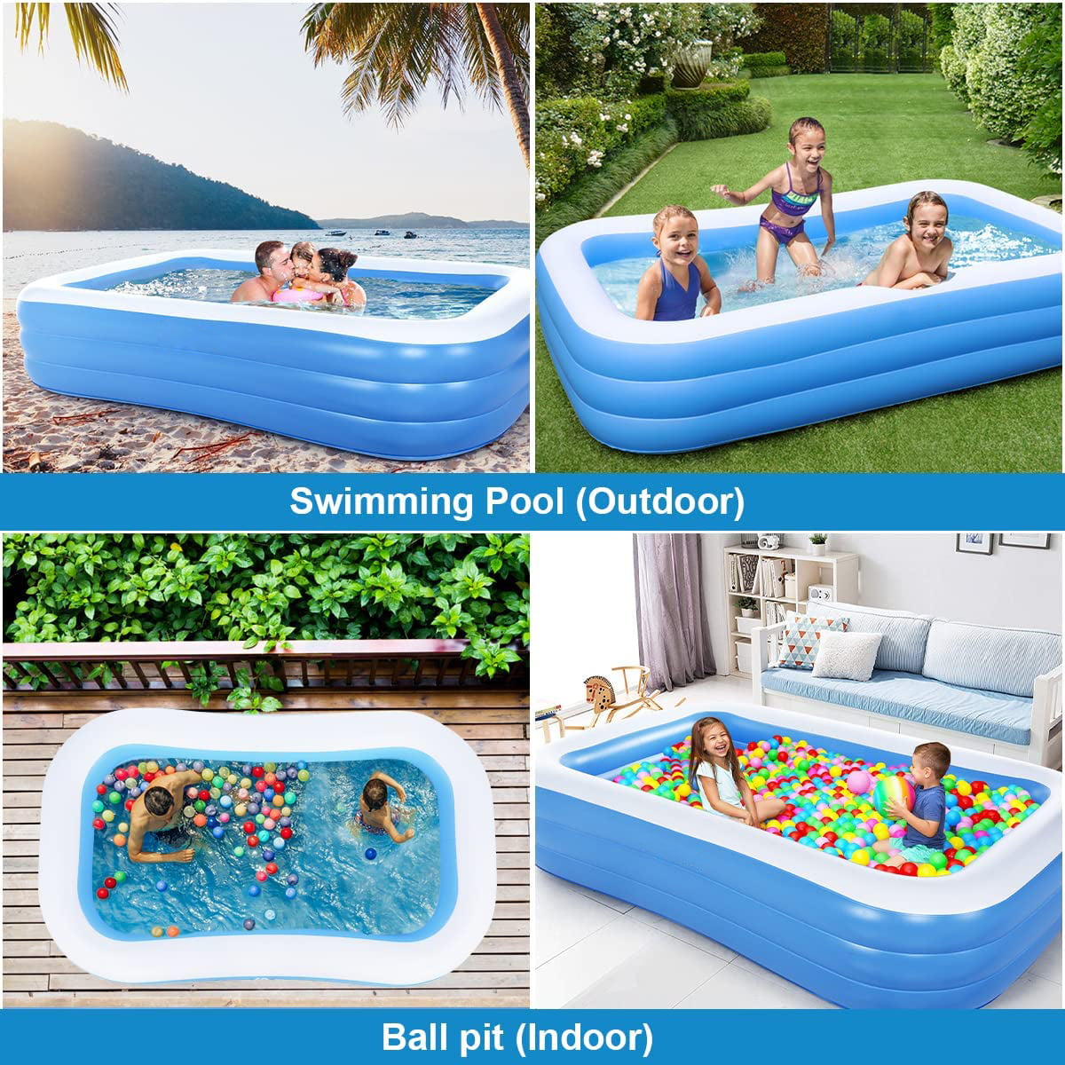 SUGIFT Inflatable Swimming Pools，  Lounge Inflatable Pool 120x72x22 for Backyard Garden Outdoor Party for Kids Toddlers Adult Ages3+