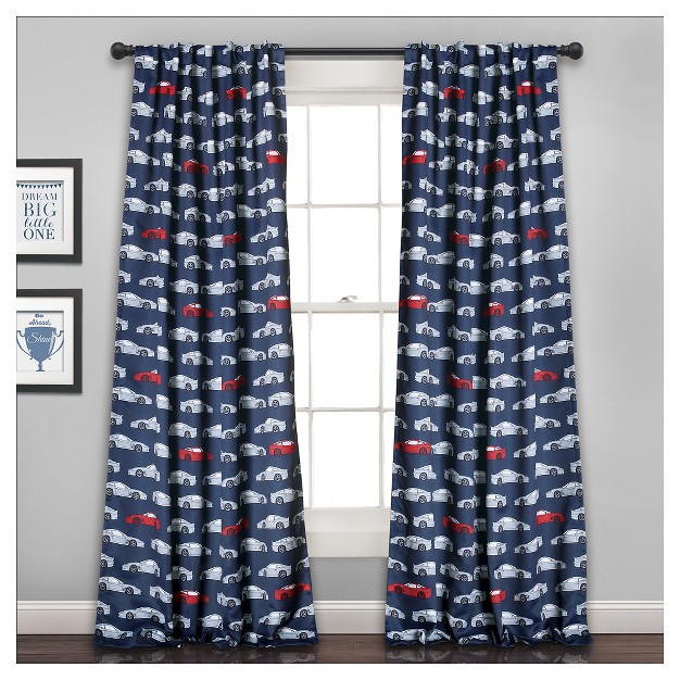 Kids x27 Race Cars Room Darkening Window Curtain Set Navy red Lush D cor