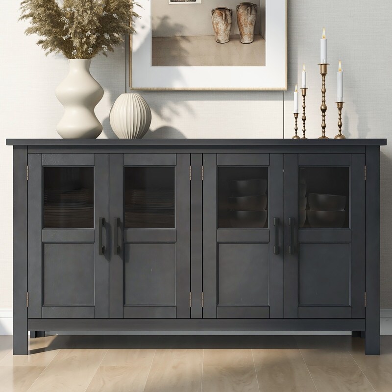 Four door Storage Cabinet with Adjustable Shelf and Metal Handles for Entryway  Living Room