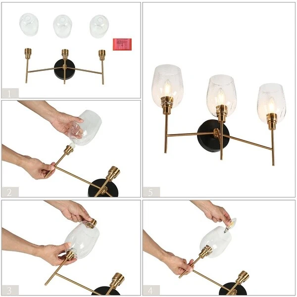 Denan Modern Glam Gold 3-Lights Bathroom Vanity Lights Wall Sconces with Textured Glass - L 20