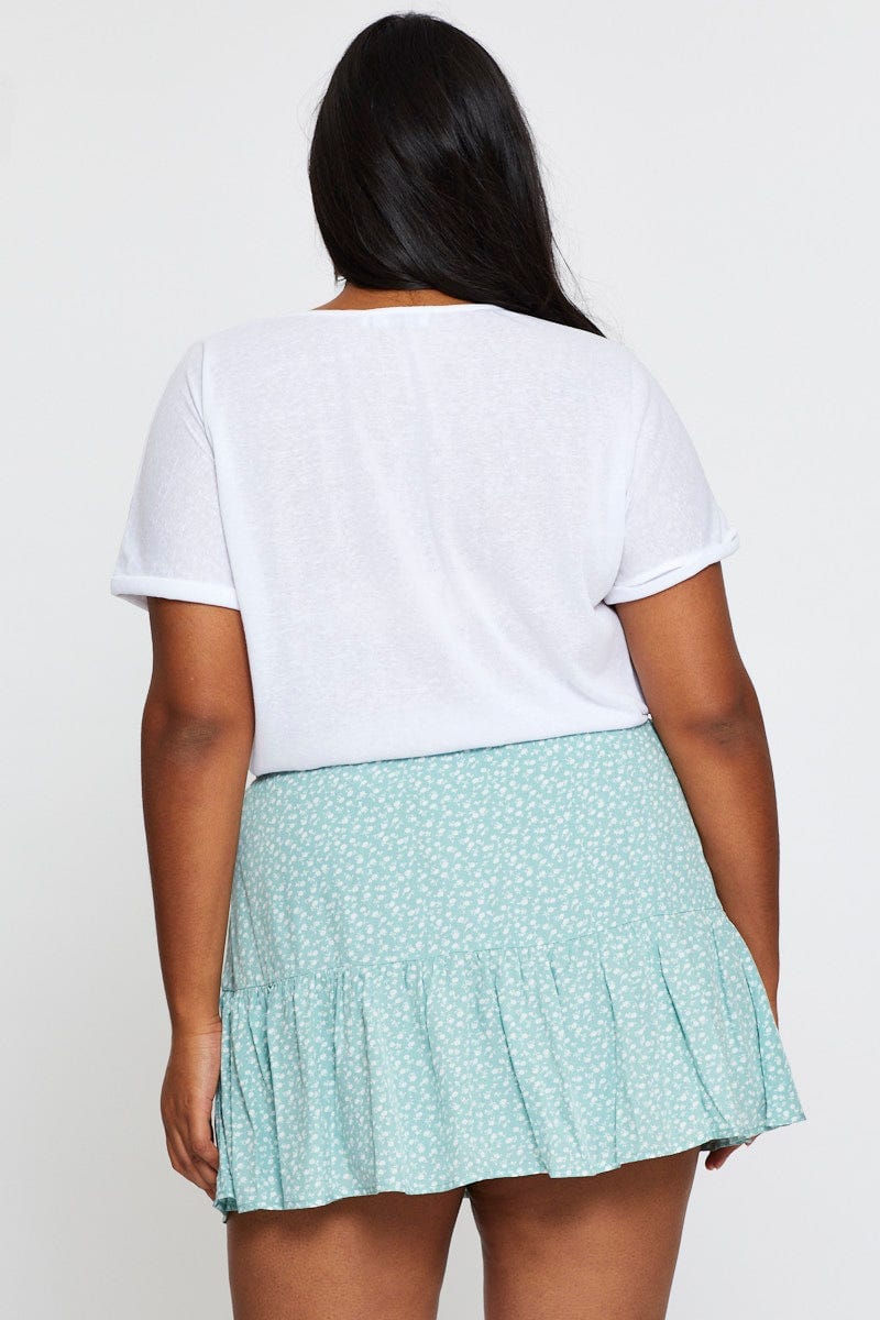 Floral Print Mini Skater Skirt Elastic Waist