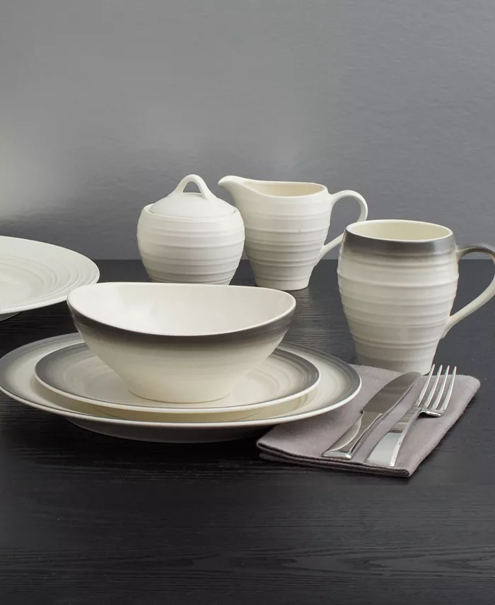 Mikasa Swirl Graphite 16 Piece Dinnerware Set Service for 4