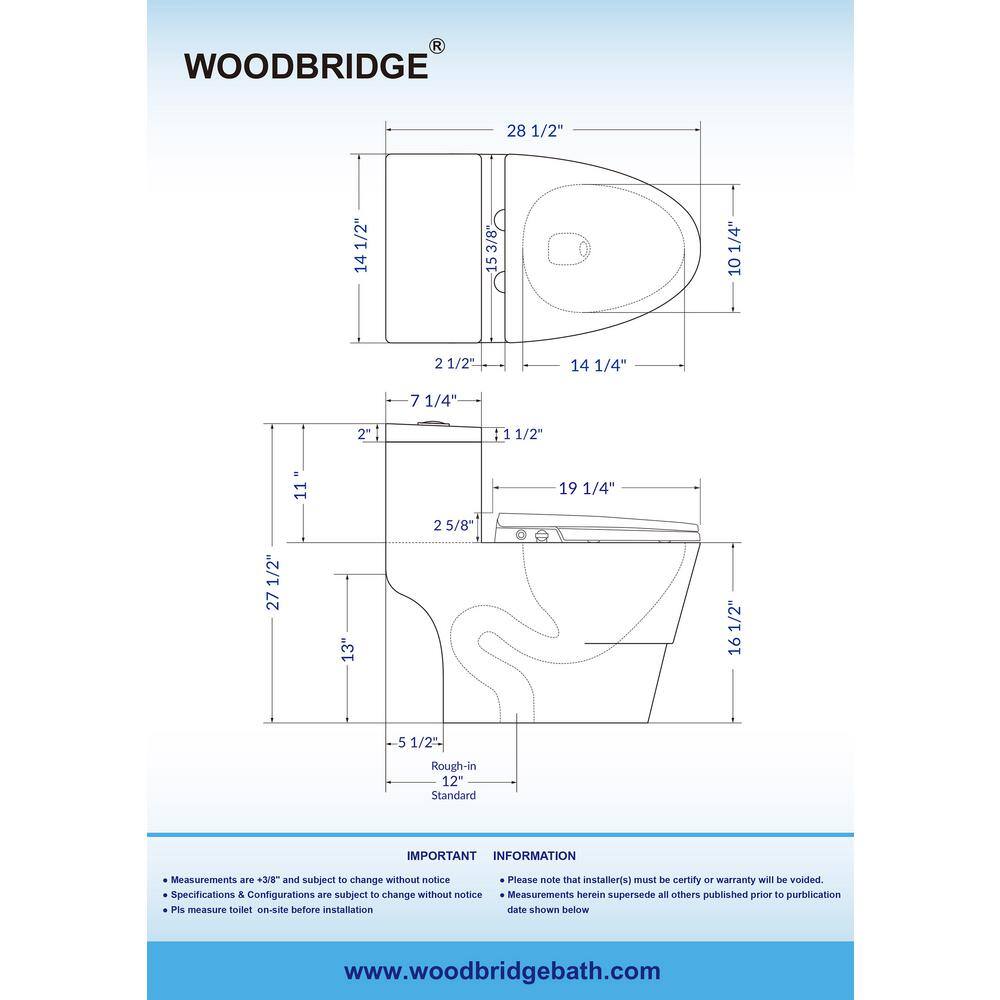 WOODBRIDGE Marsala II One Piece 1.1GPF1.6 GPF Dual Flush Elongated Toilet with Non-Electric Toilet Seat Included in White HT0042