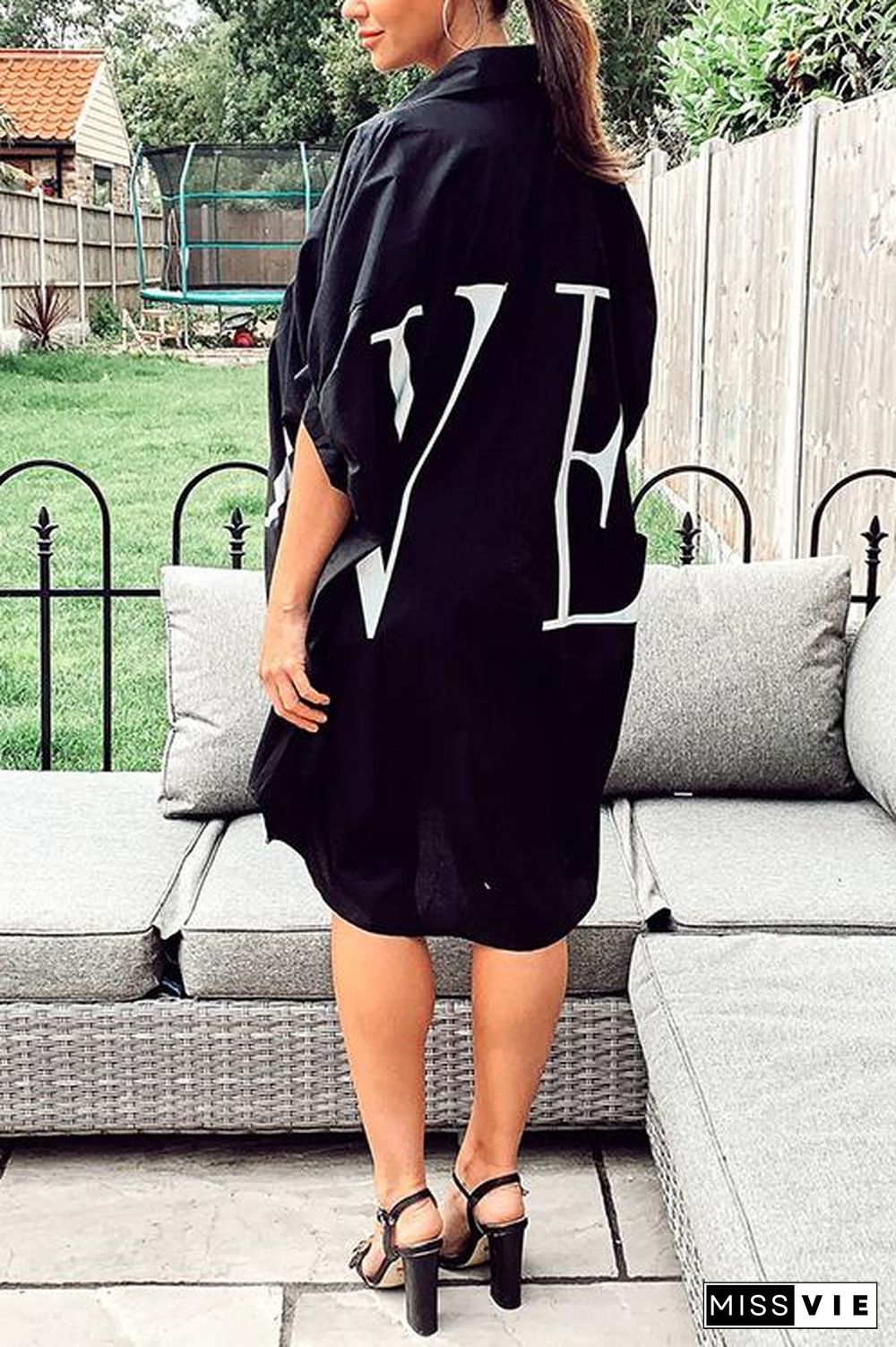 Letter Print Shirt Mini Dress