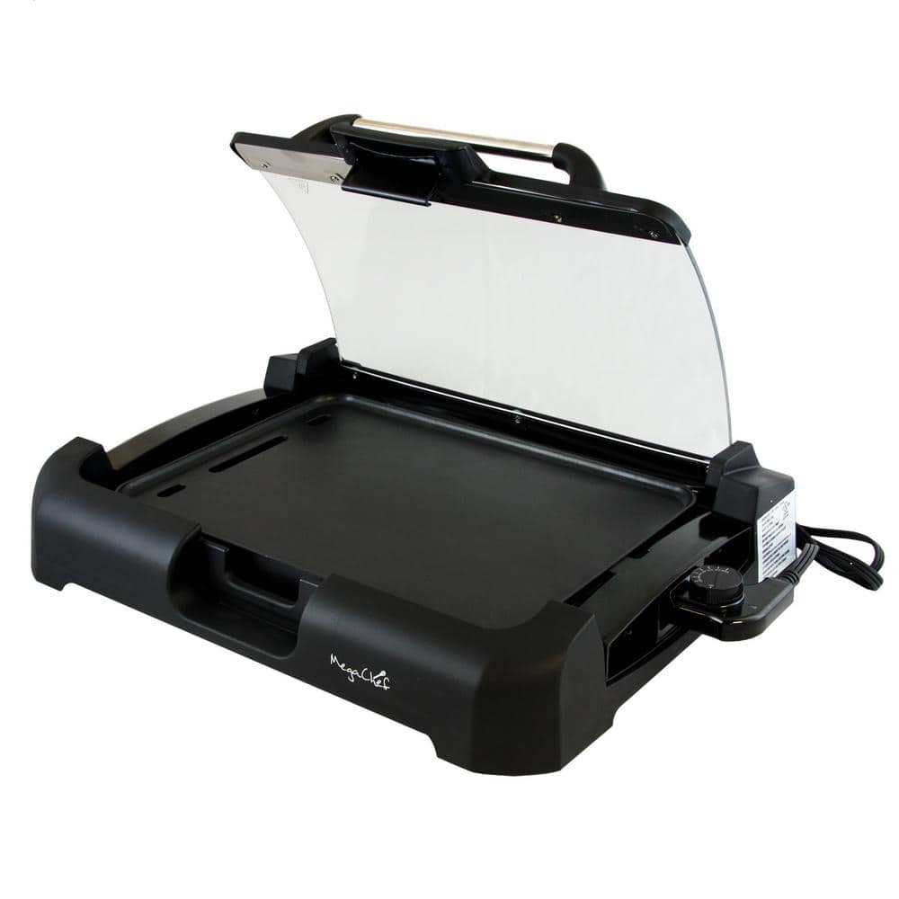 MegaChef 165 sq. in. Black Reversible Indoor Grill and Griddle with Removable Lid 985101713M