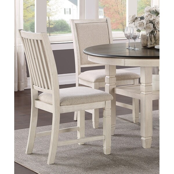 Wooden Side Chairs 2pcs Set Beige Color Textured Fabric Upholstered Dining Chairs