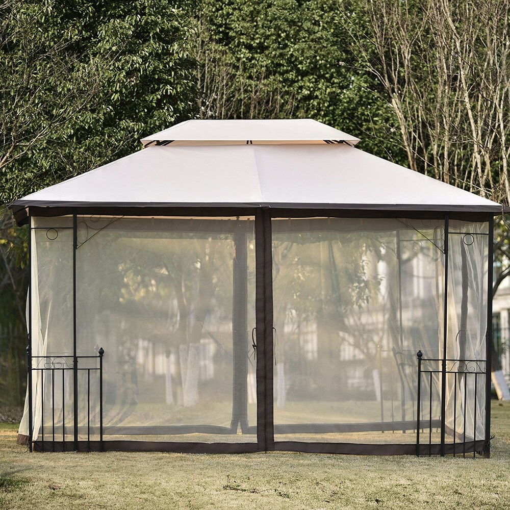 13 Ft x 9.7 Ft Iron Patio Outdoor Gazebo with Mosquito Netting