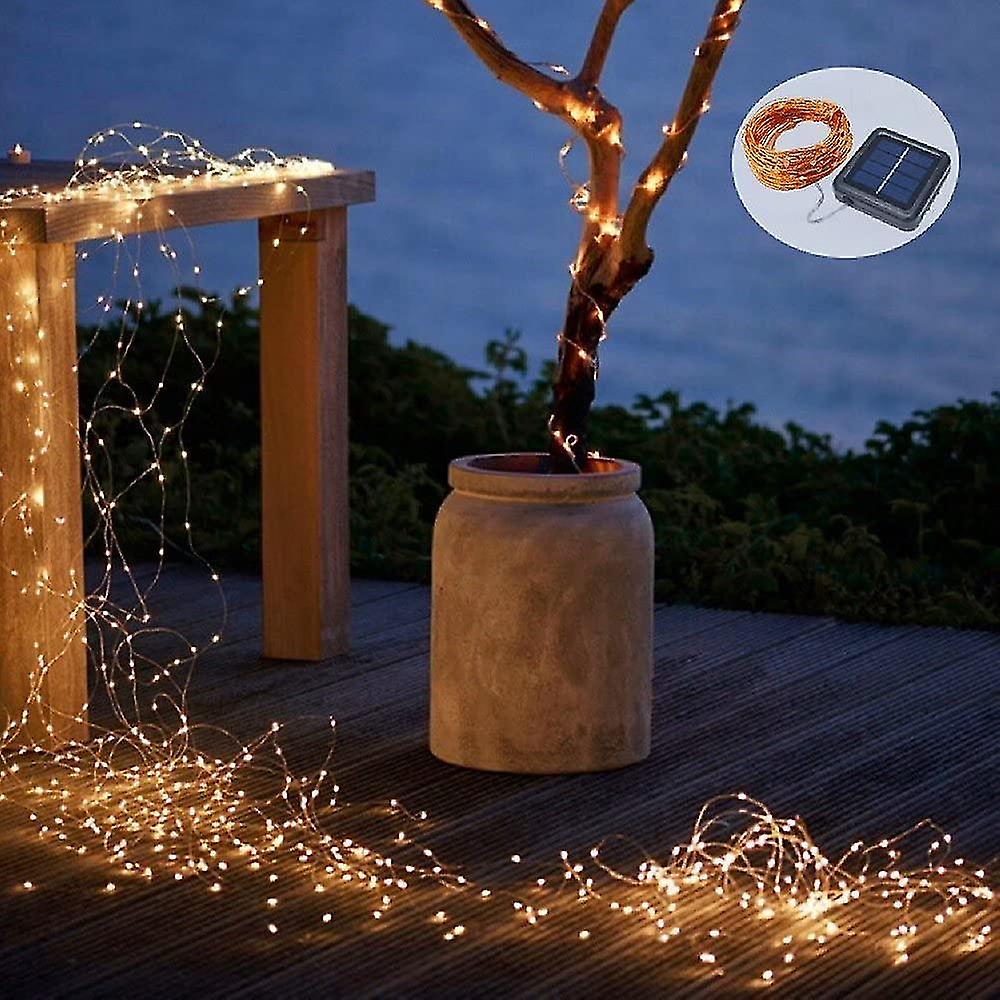 Solar String Lights Outdoor 100led， 33ft Waterproof Copper Wire String Lights 8 Modes