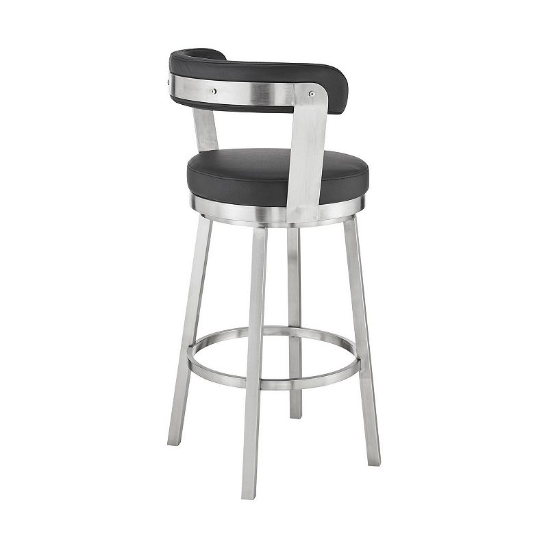 Emma 30 Inch Bar Height Swivel Stool， Steel Legs， Vegan Faux Leather， Black