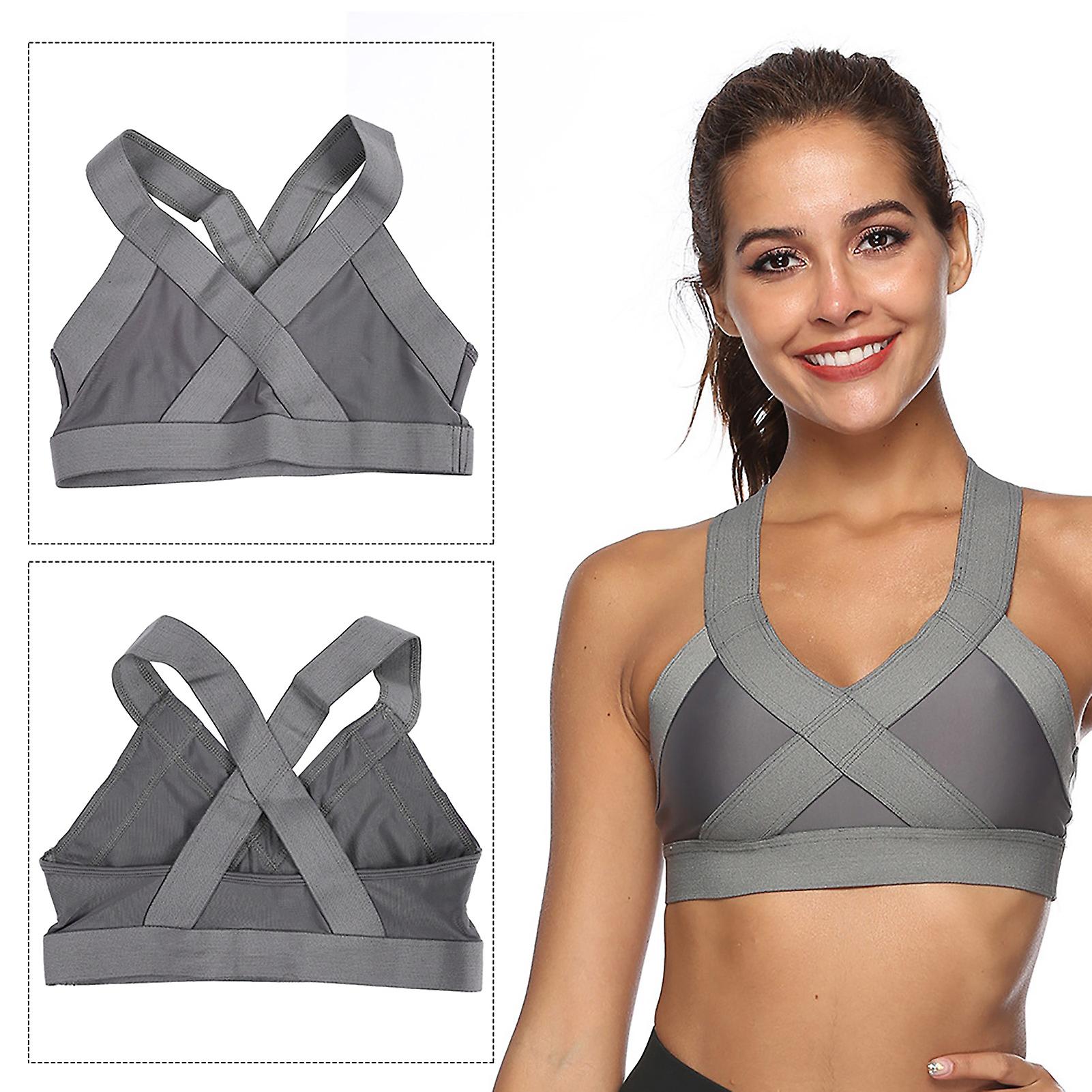 Women's Wire Free Gym Bra Yoga Running Vest Workout Sports Fitness (gray M)