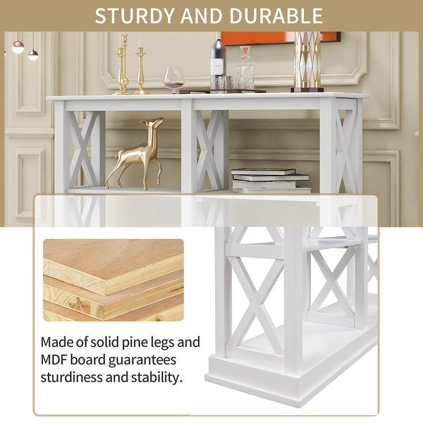 Console Table with 3-Tier Open Storage Spaces and 