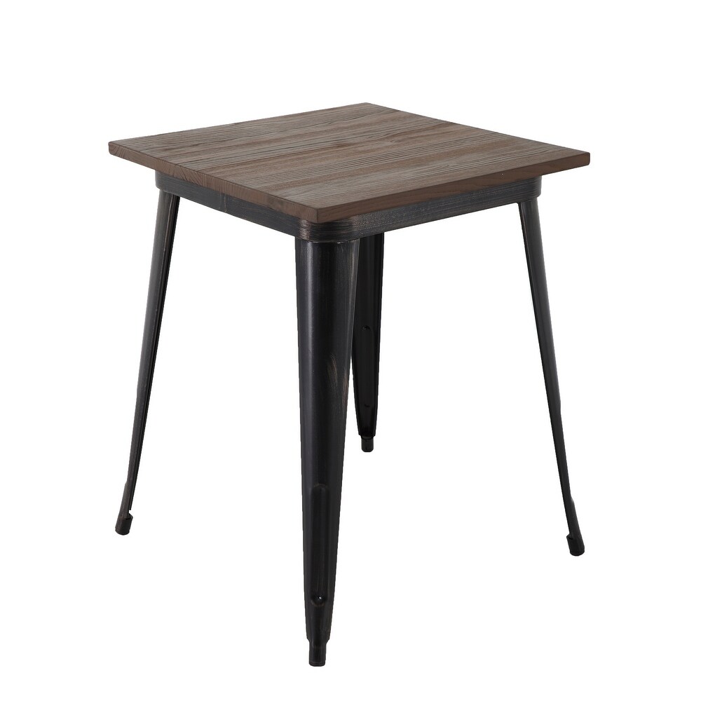 Brage Living Taproom 31 inch Elm Wood Top Square Metal Table