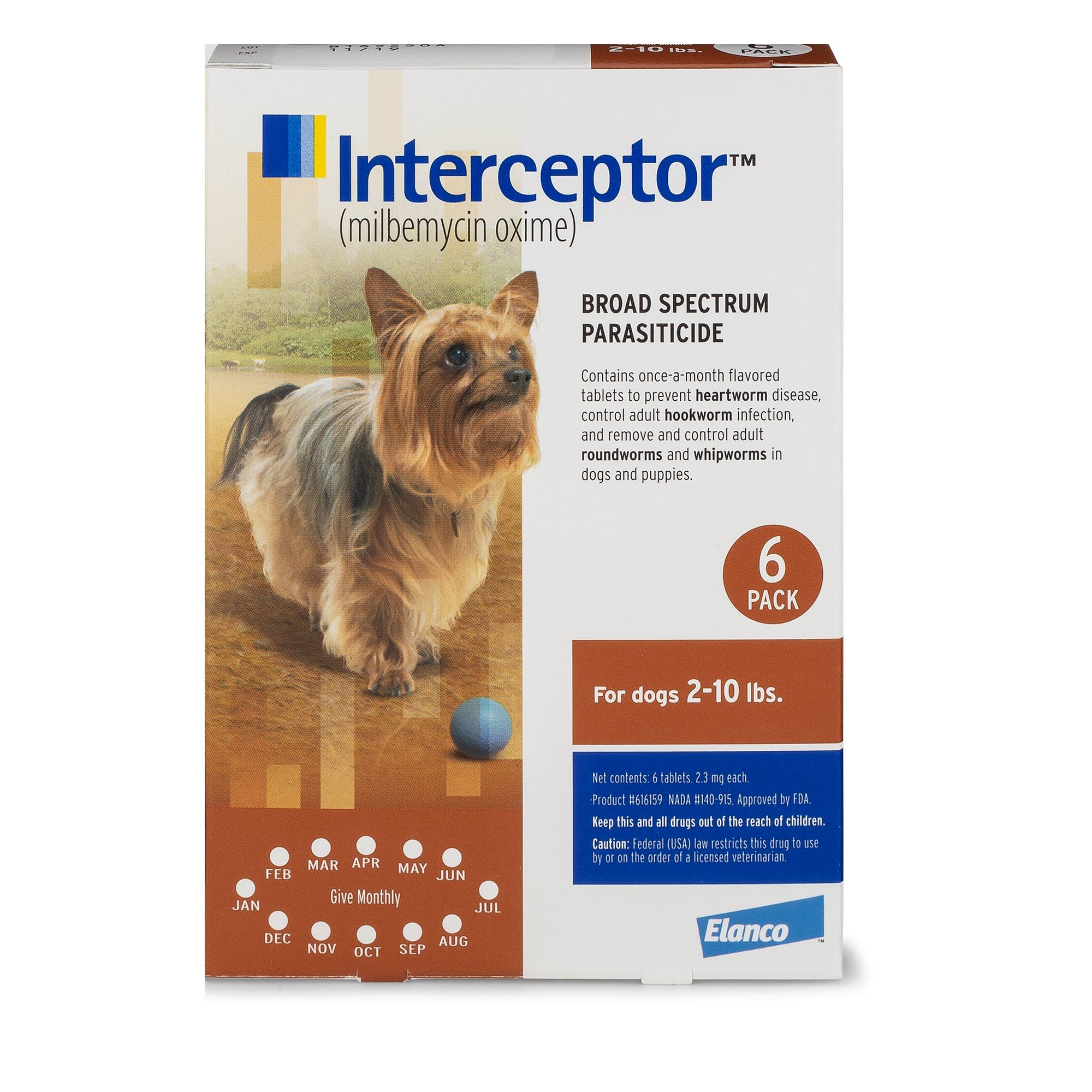 Interceptor Flavor Tabs for Dogs 2 to 10 lbs， 6 Month Supply