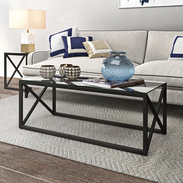 Dixon Geometric X-Base Metal and Glass Coffee Table (Optional Finishes)