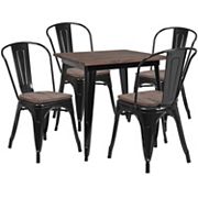 Flash Furniture 31.5 Square Metal Table with Wood Top and Stack Chairs 5-Piece Set