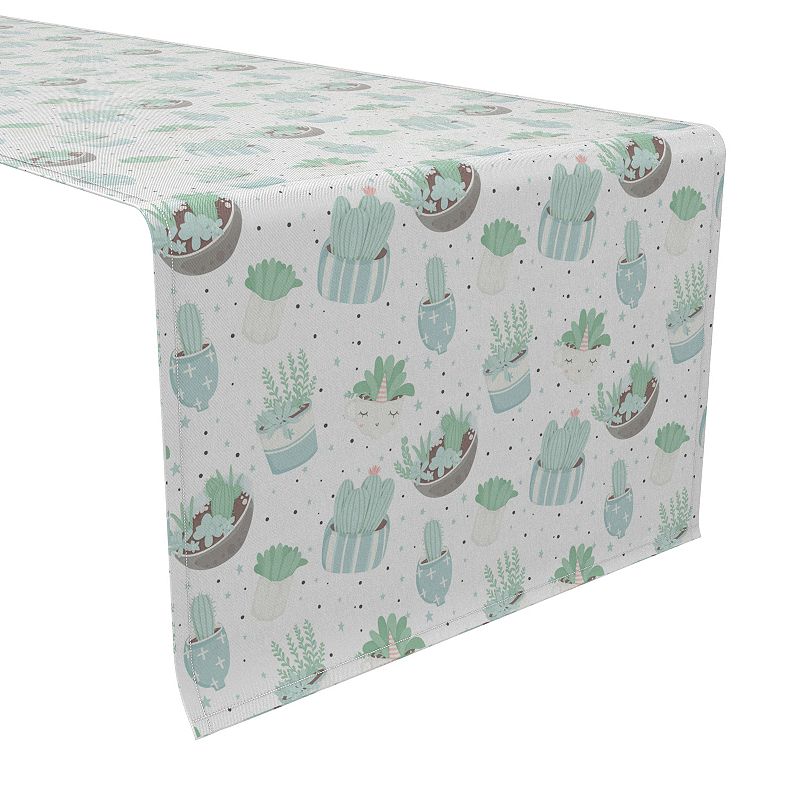 Table Runner， 100% Cotton， 16x90， Trendy Pastel Succulents