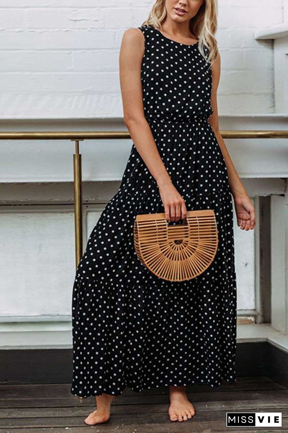 Polka Dot Waist Maxi Dress(3 Colors)