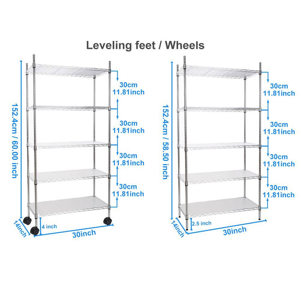 Tunearary Outdoor/Indoor Chrome Metal Plant Stand Shelves with Wheels (5-Tier) H1550ZP65926