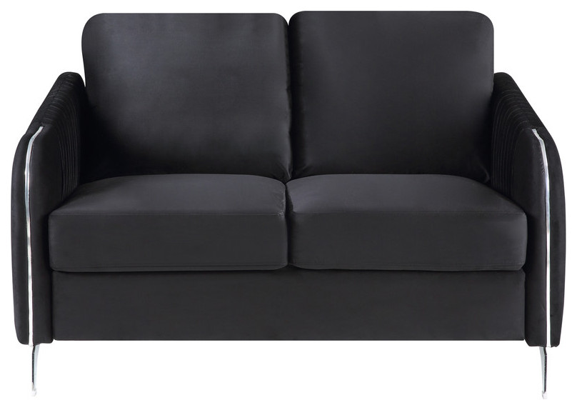 Lilola Home Hathaway Black Velvet Fabric Sofa Loveseat Chair Living Room Set   Modern   Living Room Furniture Sets   by PARMA HOME  Houzz