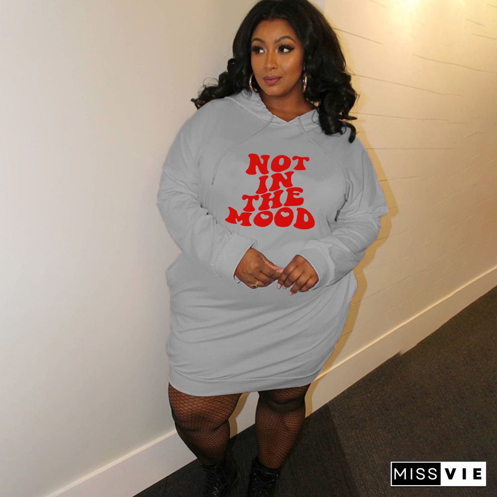 Plus Size Letter Print Hooded Sweatshirt Dresses