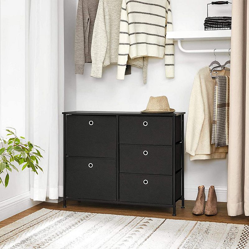 Storage Chest Dresser 5 Fabric Drawers Closet Apartment Dorm Nursery， Black