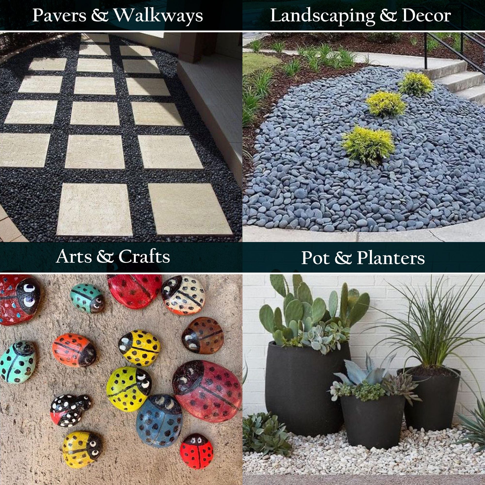 Rainforest Outdoor Decorative Natural Stone, Polished River Pebbles, Mixed, 2-3", 30lbs.