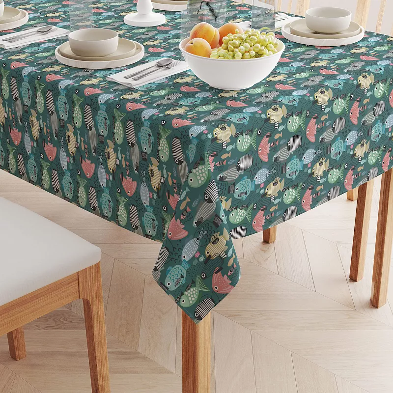 Square Tablecloth， 100% Polyester， 70x70， Abstract Fish